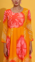 Traditional Indian Anarkali gown set for women in yellow and pink