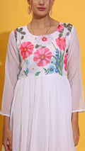 Elegant white floral gown set with dupatta, perfect for festive wea