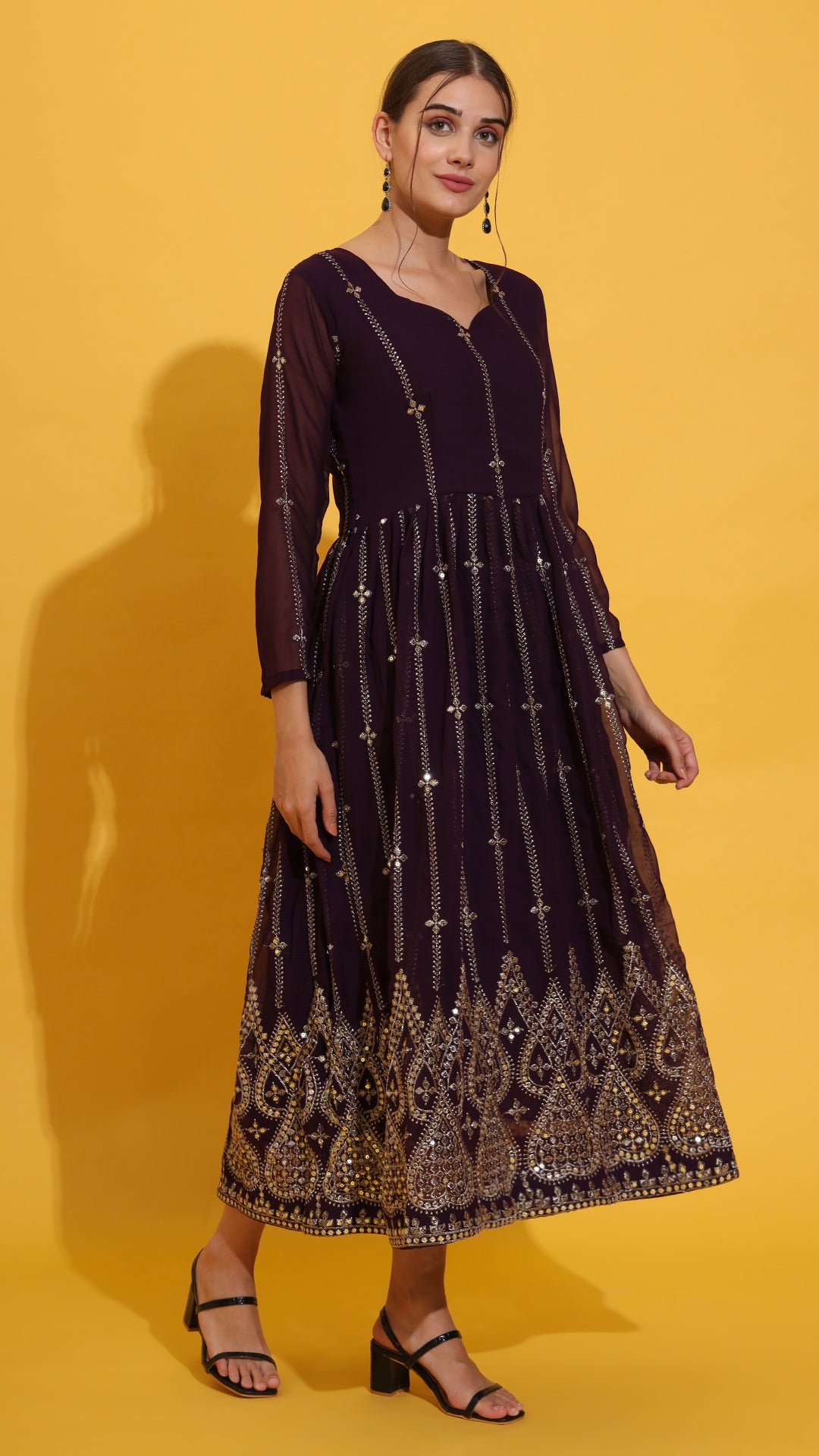 Purple embroidered Gown + Dupatta set