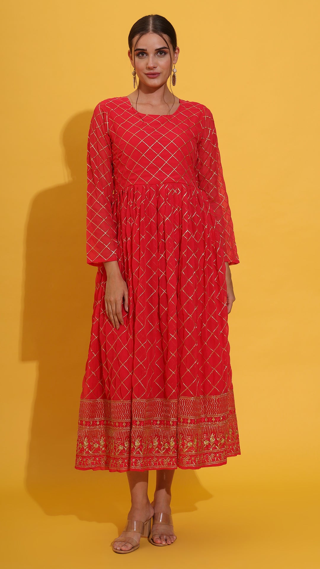 Pink embroidered gown+dupatta set