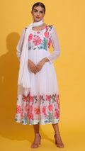 Stylish party wear white floral gown with dupatta for receptions and events