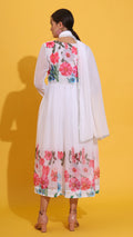 Women’s ethnic wear white floral gown set with matching dupatta
